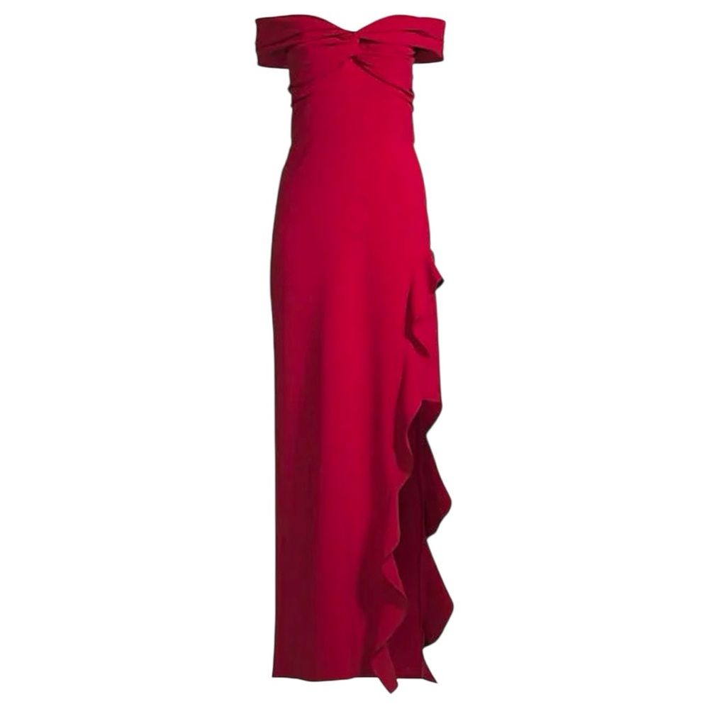 Shoshanna Midnight Solid Redd Wells Off the Shoulder Ruffle Cocktail Gown Size 6 - Picture 11 of 14